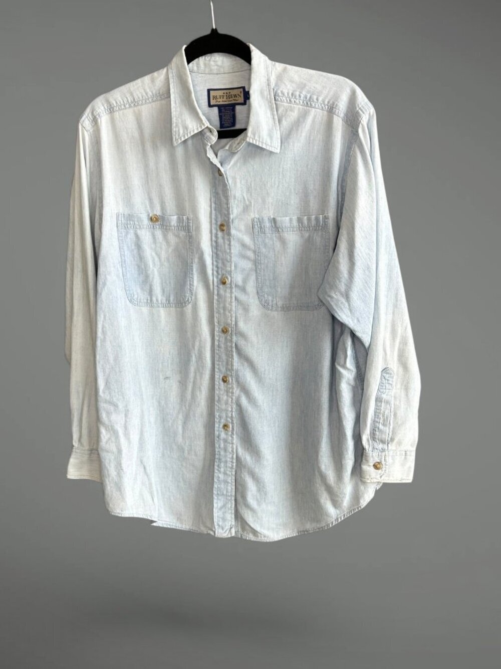 Ruff Hewn Denim Chambray Button Front Shirt Well Loved Worn In Size L